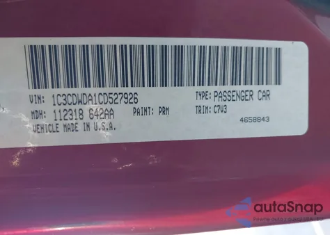 2012 Dodge Caliber Sxt z USA, uszkodzony, nr VIN 1C3CDWDA1CD527926